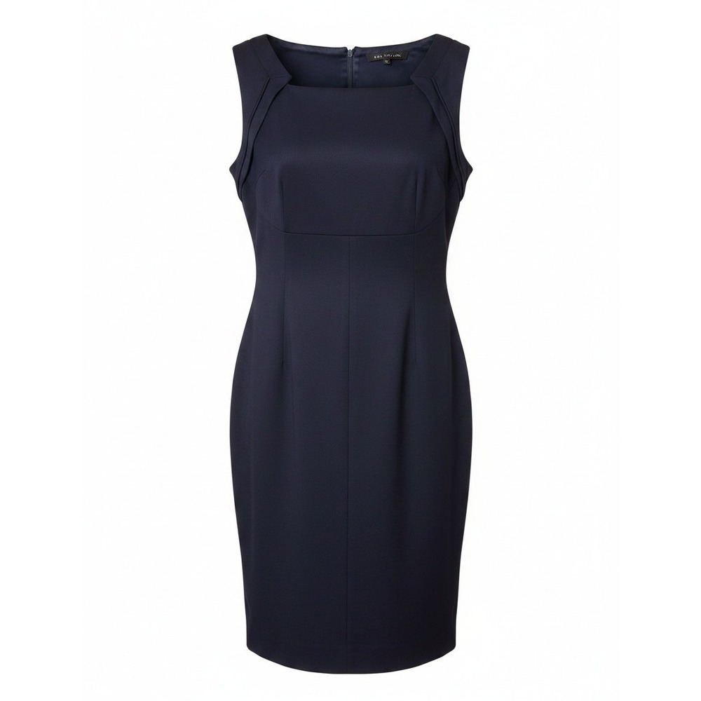Elie Tahari Navy Blue Sleeveless Sheath Dress Square Neck Size 2 Professional